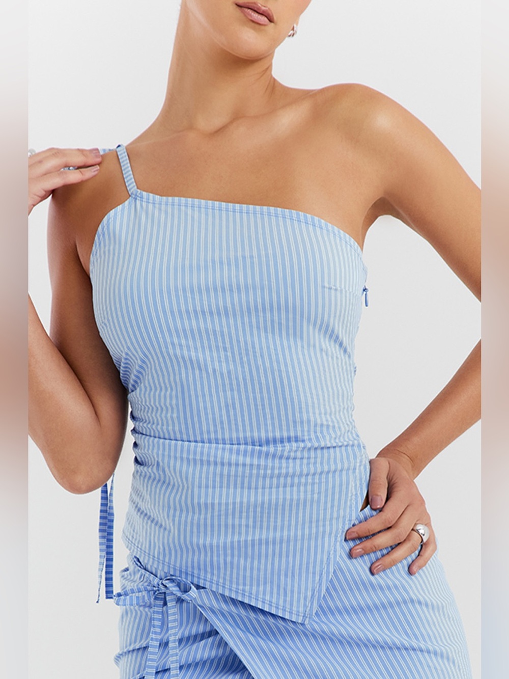 Mistress Rocks Blue Striped Asymmetric Top